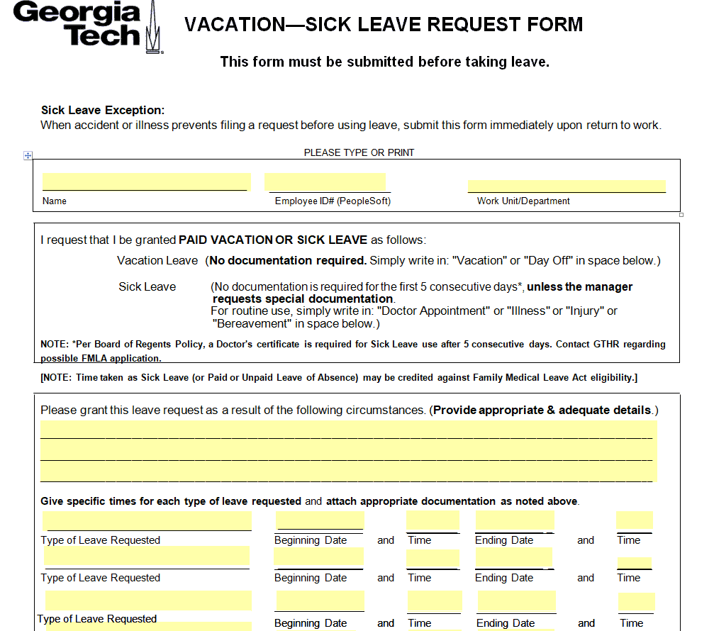 Company's Vacation-Sick Leave Request Form Template preview