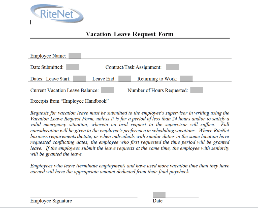 Vacation Leave Request Form Template preview