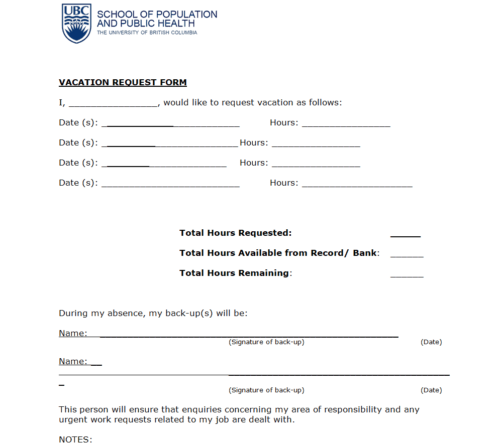 School's Vacation Request Form Template preview