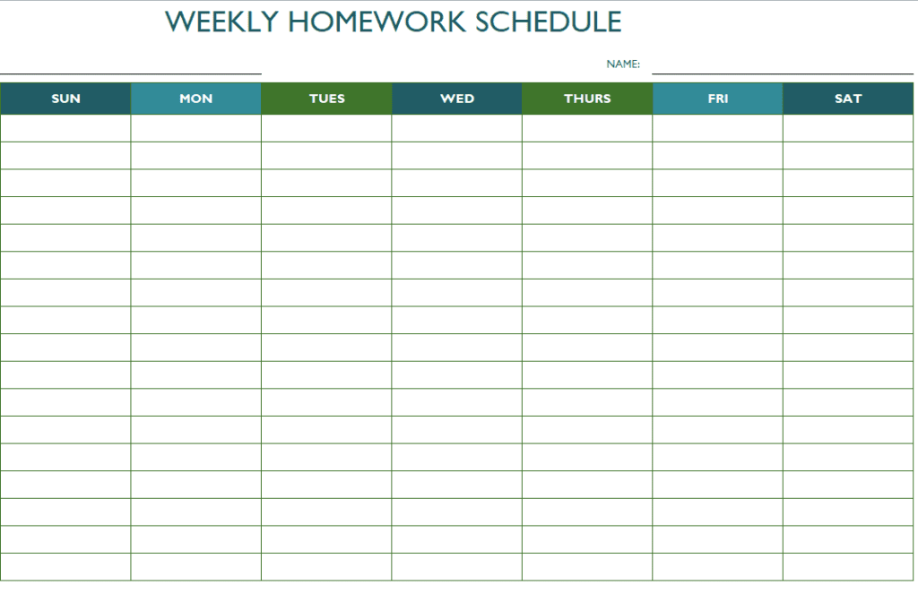 homework schedule template