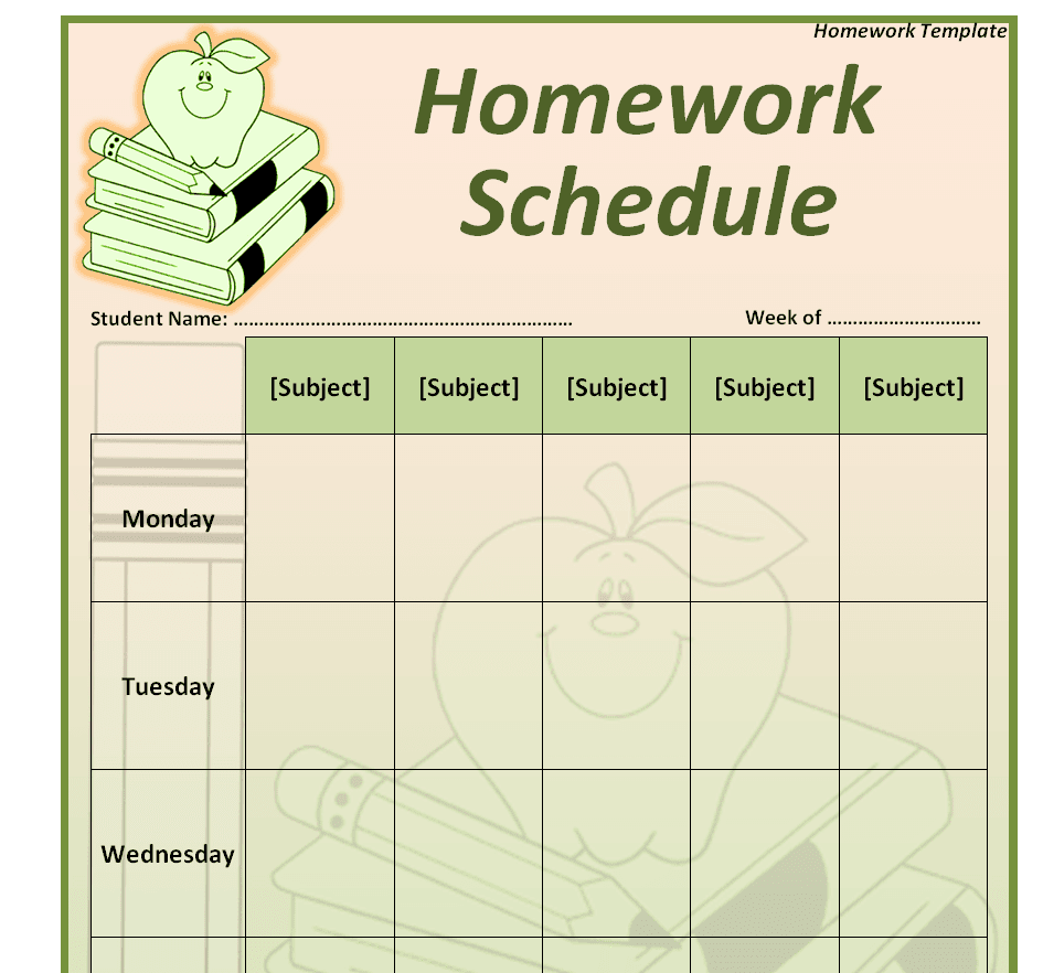 homework schedule template