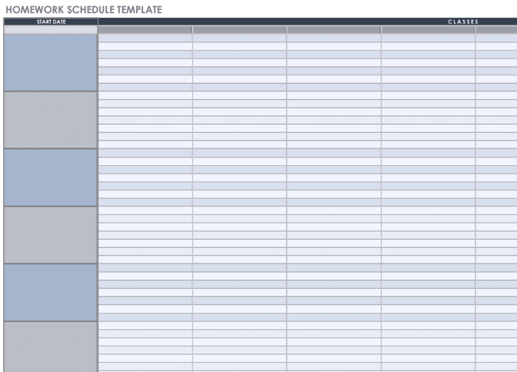 homework schedule template