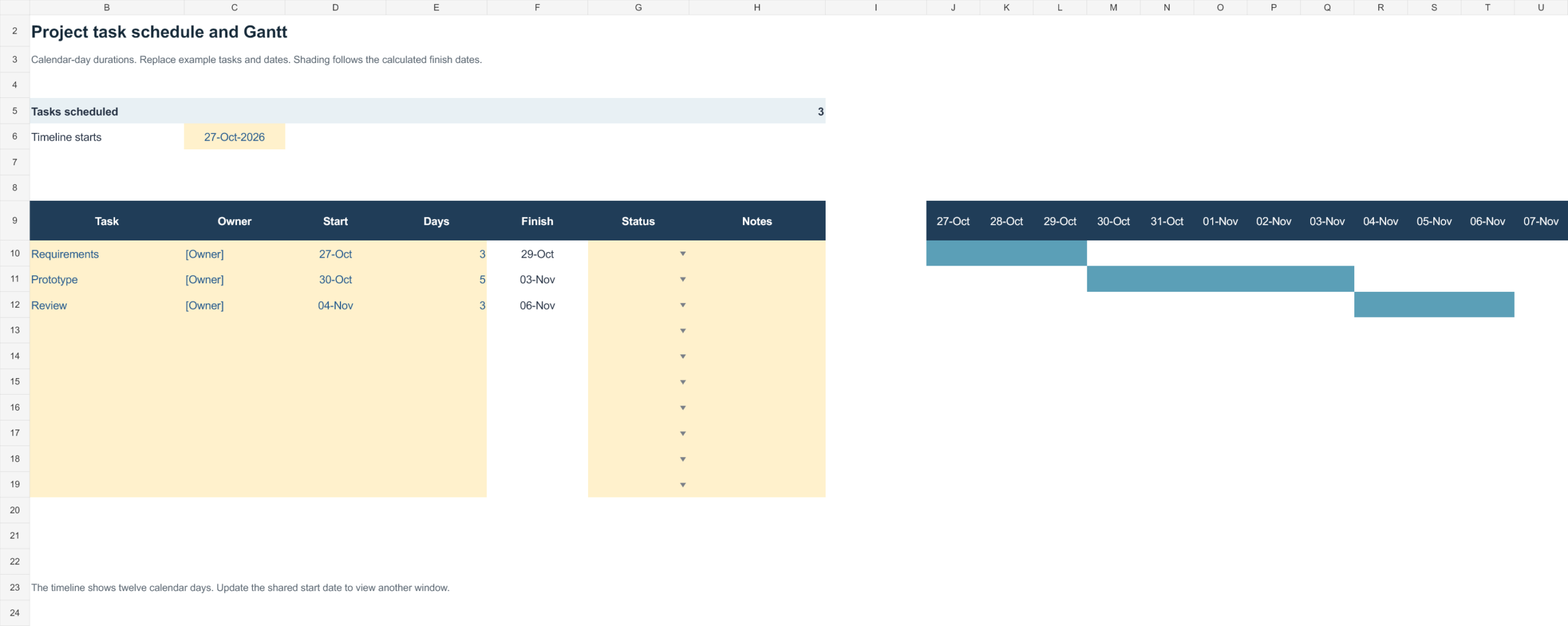 Project task schedule gantt — Excel workbook preview