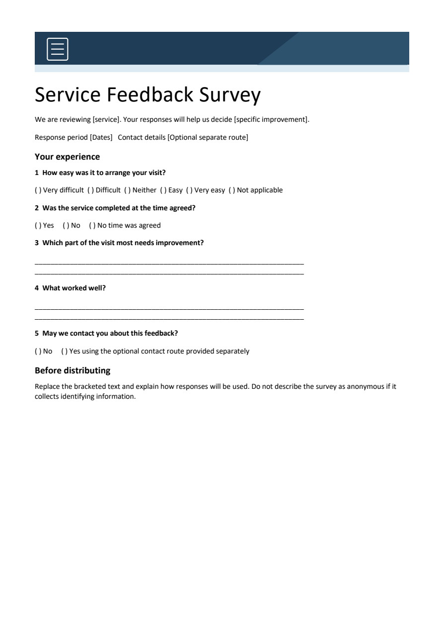 Service feedback survey — Word template preview