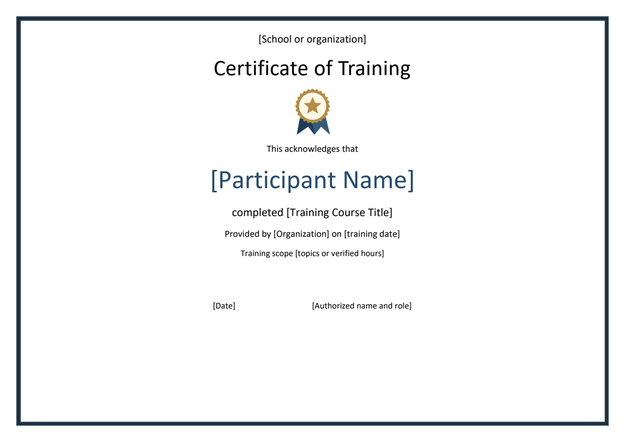 Editable Training Certificate Template in Word preview